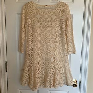 Free People Cream Lace Overlay Dress